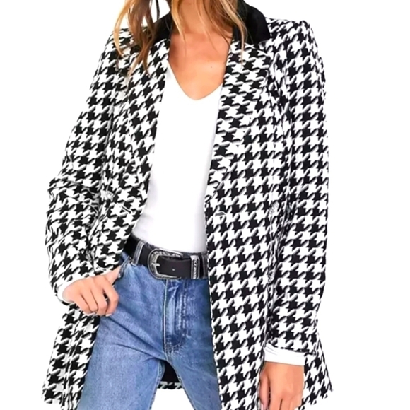 River Island jacket contrast collar houndstooth double breasted Size 12 - Picture 2 of 10